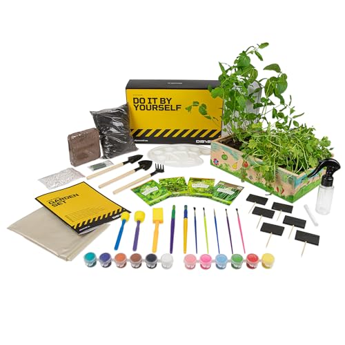 DIBYS Anzucht-Set für Kinder | Komplettes Garten-Set mit Kräuter-Samen, Holzwerkzeug, Erde, Farben & Anzuchtbox zum Bemalen | Kreative Geschenk-Idee für Jungen & Mädchen | Pflanzen-Set von DIBYS