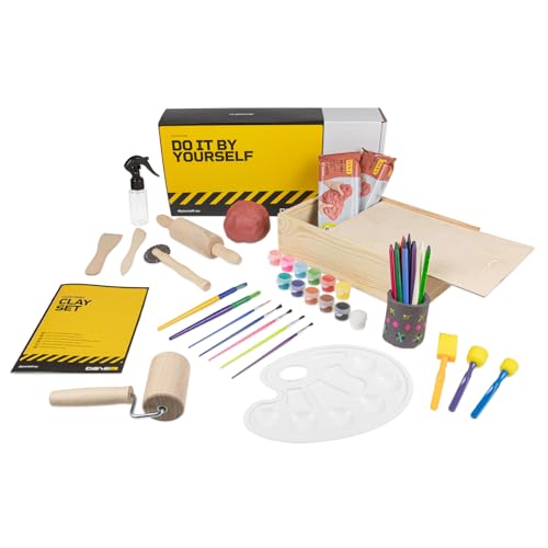 DIBYS Töpfer-Set für Kinder & Erwachsene | Mit Modellier-Werkzeug, Ton lufttrocknend & terracotta, Farbe & Pinsel | Bastel-Set zum Töpfern für Zuhause | Kreativ-Set | Schöne Geschenk-Ideen von DIBYS