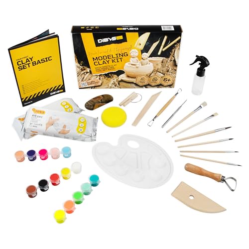 DIBYS Töpfer-Set für Zuhause | Starter mit Modellier-Werkzeug, Ton Lufttrocknend in Weiß, Farben & Pinsel | DIY zum Töpfern für Kinder & Erwachsene | Kreativ | Geschenk-Ideen von DIBYS