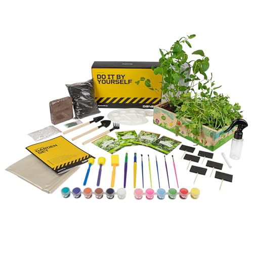 DIYBS Anzucht-Set für Kinder | Komplettes Garten-Set mit Kräuter-Samen, Holzwerkzeug, Erde, Farben & Anzuchtbox zum Bemalen | Kreative Geschenk-Idee für Jungen & Mädchen | Pflanzen-Set von DIBYS