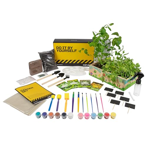 DIYBS Anzucht-Set für Kinder | Komplettes Garten-Set mit Teeblumen-Samen, Holzwerkzeug, Erde, Farben & Anzuchtbox zum Bemalen | Kreative Geschenk-Idee für Jungen & Mädchen | Pflanzen-Set von DIBYS