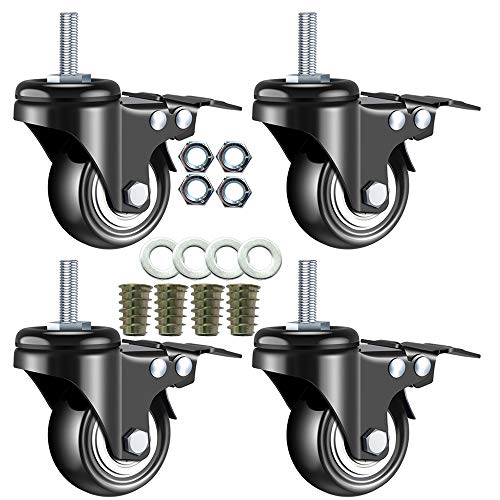 2 Inch Stem Casters, DICASAL Double Brakes Black PU Imperial Inch 5/16"-18x1" Screw Thread 360° Swivel Caster Wheels for Furture Carts DIY Stands 4 Pack von DICASAL