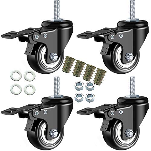 dicasal 5,1 cm Vorbau Rollen, Heavy Duty drehbar Vorbau Rollen PU-Schaum ganz Dämpfer kein Lärm Rollen markless Rollen Doppel Kugellager und Schlösser Laden 330 lbs 4 Stück mit Bremse schwarz von DICASAL