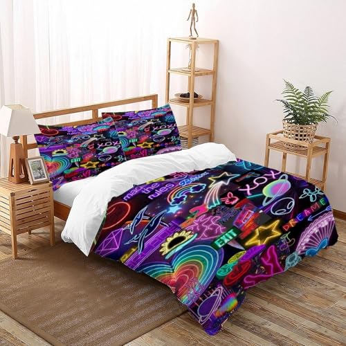 DICENOR Cyberpunk Bettwäsche Set Mikrofaser Farbexplosion Duvet Cover Niedliches 3 Piece Für Kinder Teenager Erwachsene - 2 Mit Kissenbezügen(50 * 75), Double（200x200cm） von DICENOR