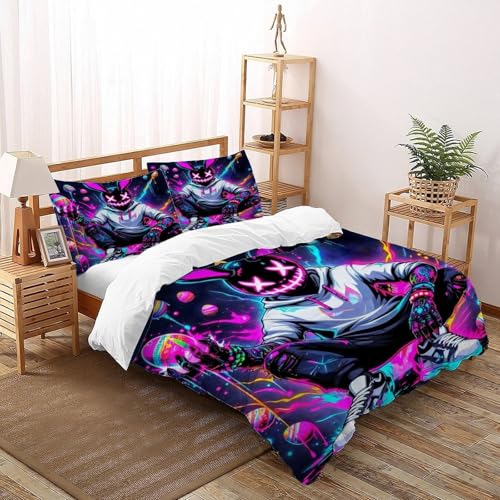 DICENOR Cyberpunk Ultra Weich Zimmer Dekor Betten Set Mikrofaser Farbexplosion Daunendecke Niedliches 3-teiliges Jungen - 2 Mit Kissenbezügen(50 * 75), Double（200x200cm） von DICENOR