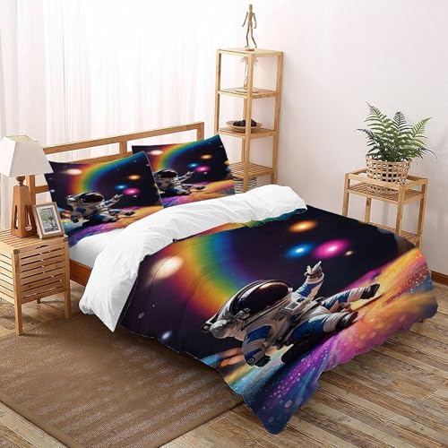 DICENOR Kleiner Astronaut Bettwäsche Set Mikrofaser niedlicher Astronaut Daunendecke Niedliches 3 Piece Für Kinder Teenager Erwachsene - 2 Mit Kissenbezügen(50 * 75), Double（200x200cm） von DICENOR