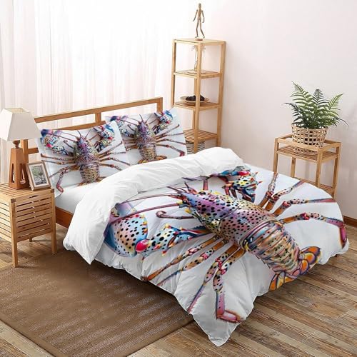 Australischer Hummer Bettwäsche Set Tiere Bettbezug 3teilig Microfaser Weiche Für Doppelbett Und 2 Kissenbezüge King（220x240cm） von DICENOT