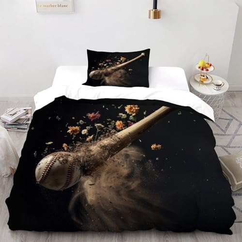 DICENOT Baseball Bettwäsche-Sets Kunst Bettdeckenbezug 2teilig Microfaser Weiche Jungen Und 2 Kissenbezüge Single（135x200cm） von DICENOT