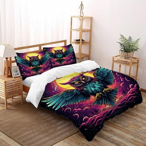 DICENOT Eule Bettwäsche Set Tiere Bettdeckenbezug 3teilig Microfaser Weiche Jugendliche Und 1 Kissenbezug Super King（260x220cm） von DICENOT