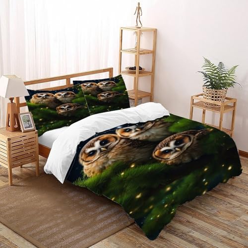 DICENOT Eule Bettwäsche-Sets Tiere Bettbezug 3teilig Microfaser Weiche Für Mädchen Jungen Und 1 Kissenbezug Double（200x200cm） von DICENOT