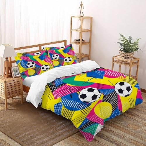 DICENOT Fußball Bettwäsche-Sets Kunst Bettbezug 3teilig Microfaser Weiche Für Mädchen Jungen Mit Reißverschluss King（220x240cm） von DICENOT