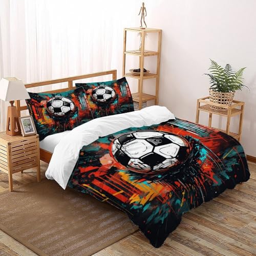 DICENOT Fußball Bettwäsche-Sets Kunst Bettbezug 3teilig Microfaser Weiche Jugendliche Und 2 Kissenbezüge Double（200x200cm） von DICENOT