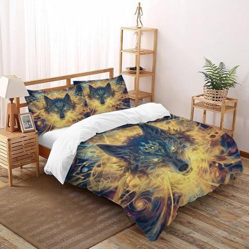 DICENOT Galaxie Wolf Bettwäsche Set Tiere Bettdeckenbezug 3teilig Microfaser Weiche Jugendliche Und 2 Kissenbezüge Double（200x200cm） von DICENOT