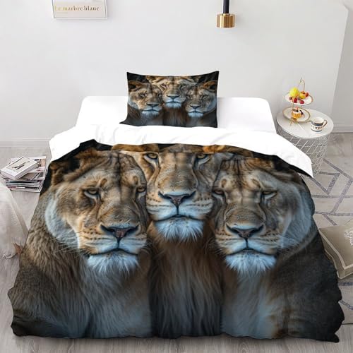 DICENOT Löwen Bettwäsche-Sets Tiere Bettdeckenbezug 2teilig Microfaser Weiche Für Mädchen Jungen Und 1 Kissenbezug Single（135x200cm） von DICENOT
