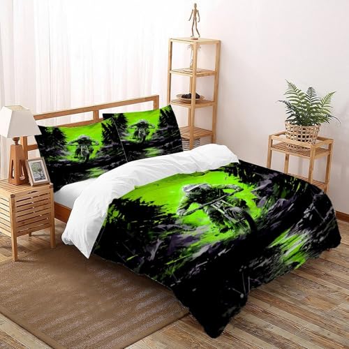 DICENOT Offroad-Motorrad Bettwäsche-Sets Kunst Bettbezug 3teilig Microfaser Weiche Jugendliche Mit Reißverschluss King（220x240cm） von DICENOT
