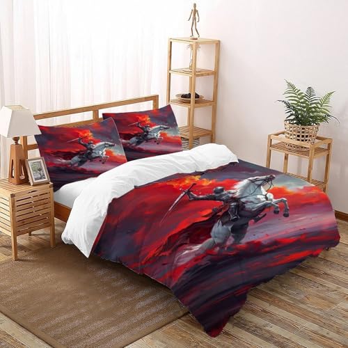 DICENOT Ritter Bettwäsche Set Kunst Bettbezug 3teilig Microfaser Weiche Für Mädchen Jungen Und 1 Kissenbezug Super King（260x220cm） von DICENOT