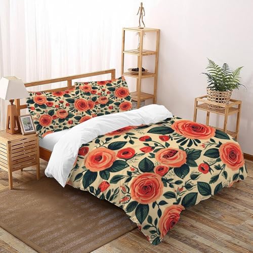 DICENOT Rose Blumen Bettwäsche Set Kunst Bettdeckenbezug 3teilig Microfaser Weiche Jungen Und 1 Kissenbezug Super King（260x220cm） von DICENOT