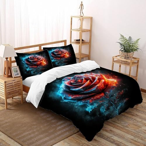 DICENOT frische Blumen Bettwäsche Set Kunst Bettbezug 3teilig Microfaser Weiche Für Mädchen Jungen Mit Reißverschluss Double（200x200cm） von DICENOT