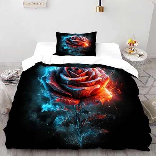 DICENOT frische Blumen Bettwäsche Set Kunst Bettdeckenbezug 2teilig Microfaser Weiche Jugendliche Und 1 Kissenbezug Single（135x200cm） von DICENOT