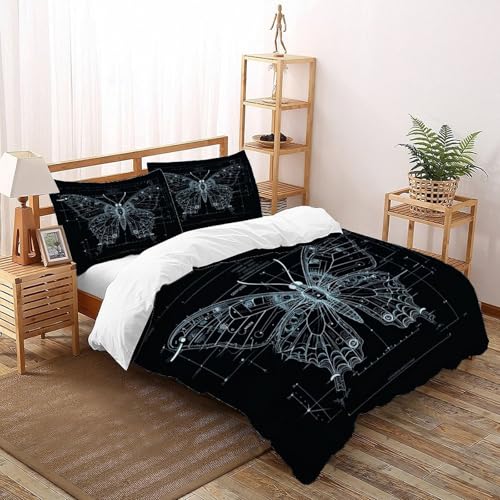 DICENOT weißer Schmetterling Bettwäsche Set Kunst Bettdeckenbezug 3teilig Microfaser Weiche Jugendliche Und 1 Kissenbezug King（220x240cm） von DICENOT