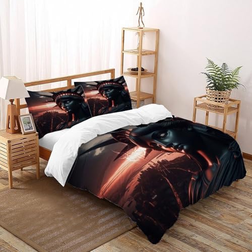Die Göttin der Freiheit Bettwäsche Set Kunst Bettdeckenbezug 3teilig Microfaser Weiche Für Doppelbett Mit Reißverschluss King（220x240cm） von DICENOT