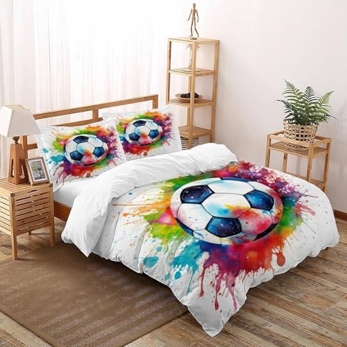 Fußball Bettwäsche Set Kunst Bettbezug 3teilig Microfaser Weiche Für Doppelbett Und 2 Kissenbezüge King（220x240cm） von DICENOT