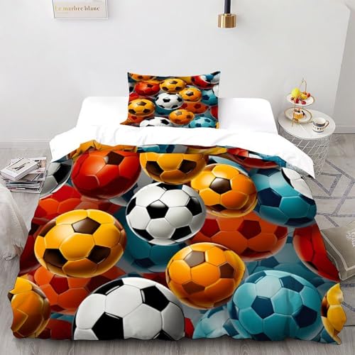 Fußball Bettwäsche Set Kunst Bettdeckenbezug 2teilig Microfaser Weiche Für Doppelbett Und 2 Kissenbezüge Single（135x200cm） von DICENOT