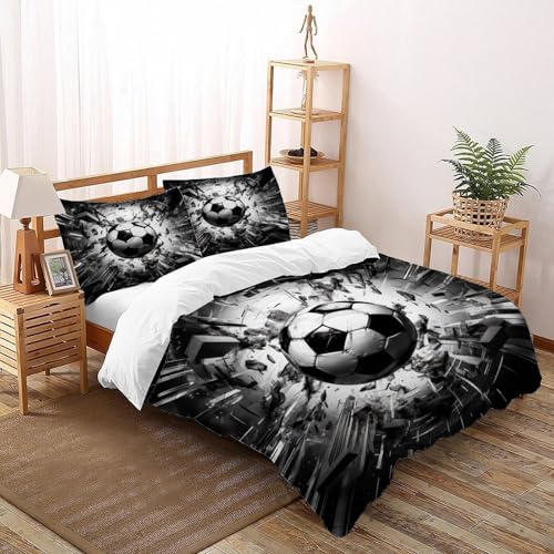 Fußball Bettwäsche Set Kunst Bettdeckenbezug 3teilig Microfaser Weiche Für Doppelbett Mit Reißverschluss Double（200x200cm） von DICENOT