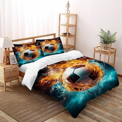 Fußball Bettwäsche Set Kunst Bettdeckenbezug 3teilig Microfaser Weiche Für Doppelbett Und Kissenbezug Super King（260x220cm） von DICENOT