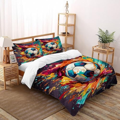 Fußball Bettwäsche-Sets Kunst Bettdeckenbezug 3teilig Microfaser Weiche Für Doppelbett Mit Reißverschluss Super King（260x220cm） von DICENOT