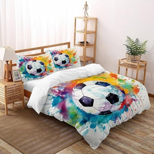 Fußball Bettwäsche-Sets Kunst Bettdeckenbezug 3teilig Microfaser Weiche Für Doppelbett Und 1 Kissenbezug King（220x240cm） von DICENOT