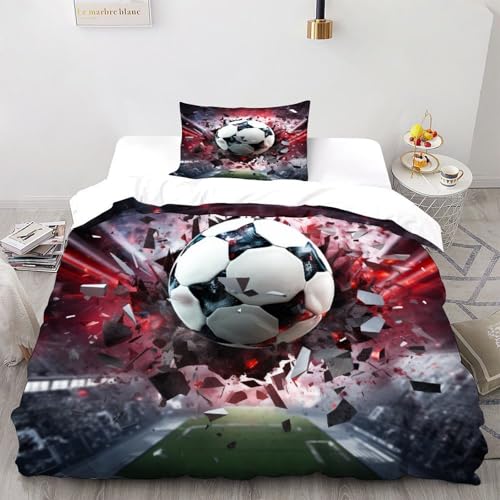 Fußball - Sports Bettwäsche-Sets Kunst Bettbezug 2teilig Microfaser Weiche Für Doppelbett Und 2 Kissenbezüge Single（135x200cm） von DICENOT