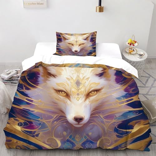 Galaxy Fox Bettwäsche Set Tiere Bettbezug 2teilig Microfaser Weiche Für Doppelbett Und 2 Kissenbezüge Single（135x200cm） von DICENOT