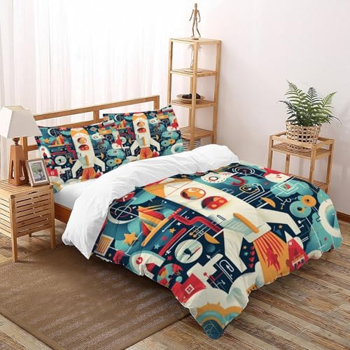Geometrische Rakete Bettwäsche-Sets Kunst Bettbezug 3teilig Microfaser Weiche Für Doppelbett Und 2 Kissenbezüge Super King（260x220cm） von DICENOT