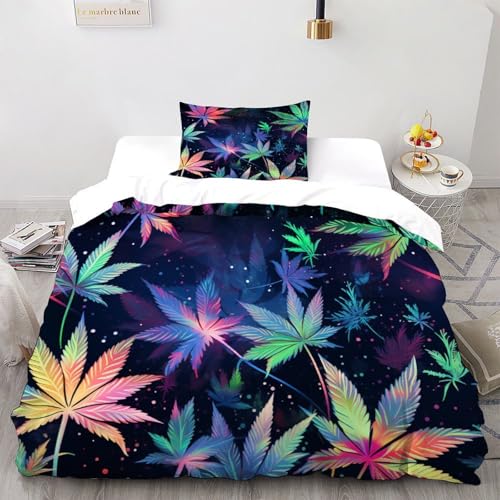 Grüne Blätter Bettwäsche-Sets Kunst Bettbezug 2teilig Microfaser Weiche Für Doppelbett Und Kissenbezug Single（135x200cm） von DICENOT