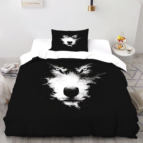 Schwarzer Wolf Bettwäsche-Sets Tiere Bettdeckenbezug 2teilig Microfaser Weiche Für Doppelbett Und 2 Kissenbezüge Single（135x200cm） von DICENOT