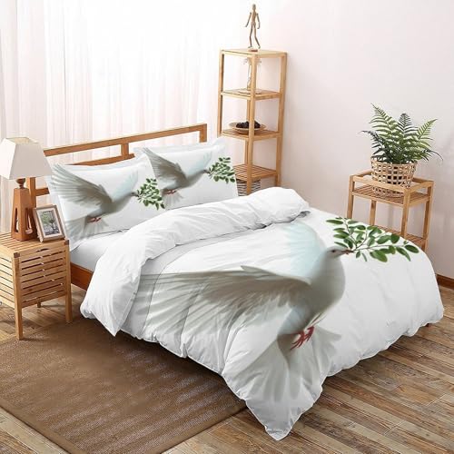 Weiße Taube Bettwäsche Set Tiere Bettdeckenbezug 3teilig Microfaser Weiche Für Doppelbett Und Kissenbezug Double（200x200cm） von DICENOT
