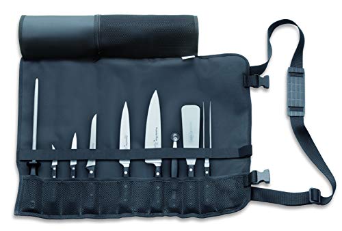 F. DICK Messer Starterset in Rolltasche Premier Plus 9-TLG. (Set für Profi- und Hobbyköche, X50CrMoV15 Stahl, nichtrostend, 56° HRC) 81079000, 48 cm x 65 cm, Schwarz von F. DICK