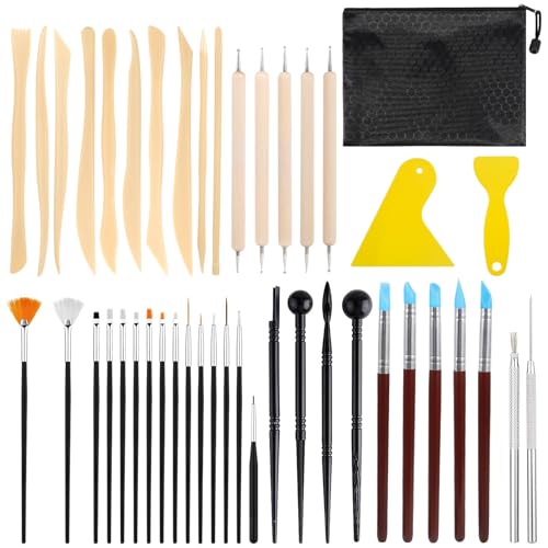 DICLLY 44 Stück Hochwertige Töpferwerkzeug Set - Modellierwerkzeug,Carving Tools,Keramik Werkzeug für Schnitzarbeiten Mit Aufbewahrungstasche,DIY Kunsthandwerk für Töpfer & Anfänger von DICLLY