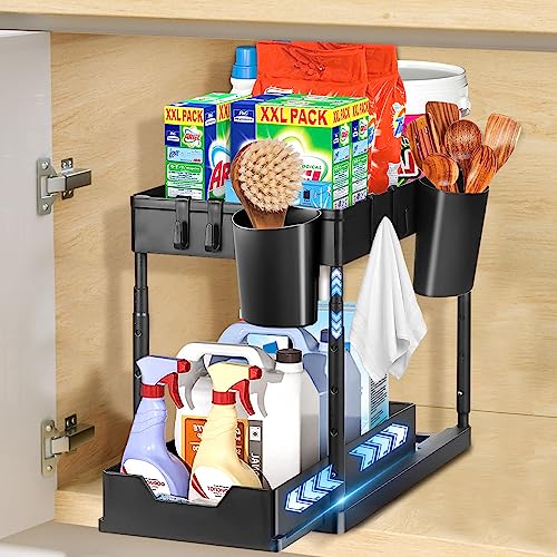 DICLLY Spülschrank Organizer 2 Etagen - Küchen Unterschrank & Waschbecken Organizer mit 4 Haken,2 Hängebecher,Mehrfunktional Küchenregal für Spülbecken,Bad & Schrank von DICLLY