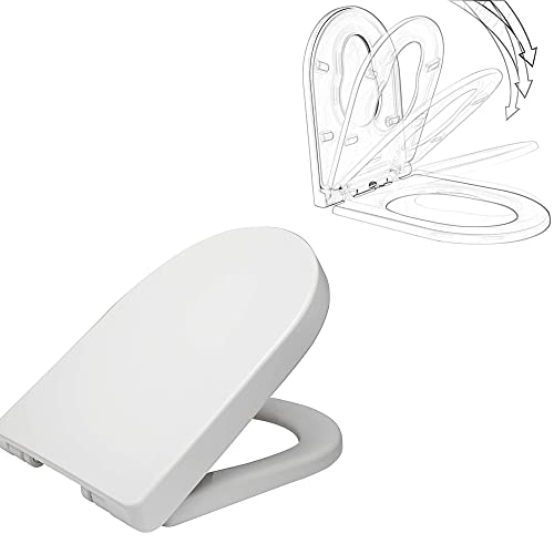WC Sitz, D-förmiger rutschfester Toilettensitz, weißer Toilettendeckel mit sanfter Absenkfunktion, Toilettenabdec kung mit einfacher Montage und Demontage von DICN