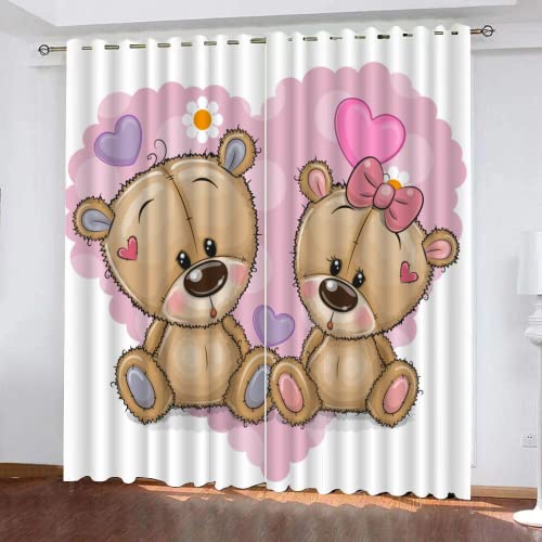 DICOIN Gardinen Kinderzimmer Mädchen Blickdicht Kurz Motiv Kleiner Bär Vorhänge Mit Ösen 2Er Set Kinderzimmer,Thermovorhang Verdunklungsvorhänge 160X140Cm(Hxb)/160X70Cm*2,D19 von DICOIN