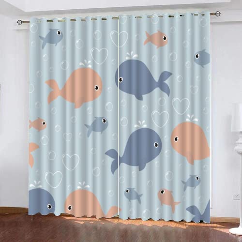 DICOIN Vorhang Blickdicht Ösen 2Er Set Für Kinderzimmer Jungen Mädchen,Polyester Schlafzimmer Gardinen Und Vorhänge Modern Motiv Fisch 100X140Cm(Hxb)/100X70Cm*2,B30 von DICOIN