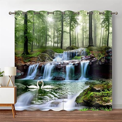 DICOINB Vorhang Blickdicht Ösen Motiv Wasserfalllandschaft,3D Moderne Gardinen Isolierung Blickdicht 2Er Set Kurz Für Wohnzimmer Schlafzimmer Kinderzimmer,100X140Cm(Hxb)/100X70Cm*2,A23 von DICOINB