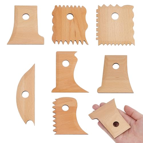 DICOSMETIC 1 Set Holztopf Tonrippenwerkzeug Tonformwerkzeuge Fußformer Für Keramik Holztonmodellierungswerkzeuge Für Keramik Ton Carving Und Formen 7 Stück von DICOSMETIC