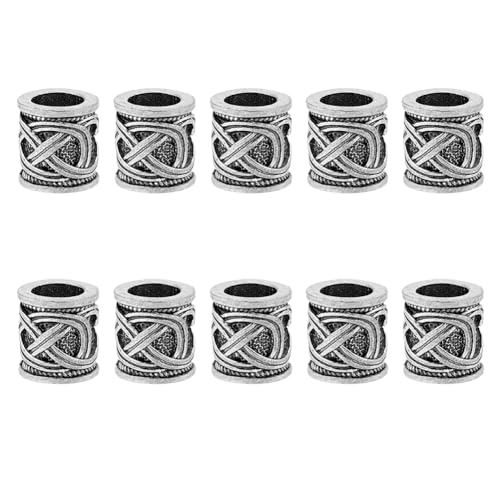 DICOSMETIC 10 pièce Perles Barbe en Alliage Tibétain de 10 mm Perles de Rune de Dragon Viking Nordique Colonne de Dreadlocks Perles D'Espacement pour la Fabrication de Bijoux, Trou: 6.5mm von DICOSMETIC