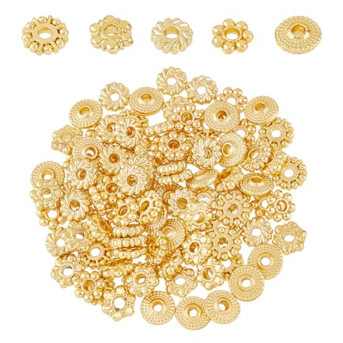 DICOSMETIC 100 Stück 18k vergoldet Blume Spacer Perlen Legierung Blume Spacer Perlen Legierung flache Blume Spacer Perlen Gold Daisy Spacer für Schmuck machen von DICOSMETIC