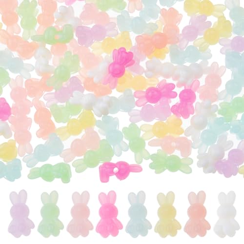 DICOSMETIC 100 Stück Bunny Perle Osterhase Perlen Acryl Hasenperlen Acryl Ponyperlen Zufällige Farbe Opake Solide Perlen Großes Loch Tierlose Perlen Abstandshalter Für Schmuckherstellung Bohrung: 3mm von DICOSMETIC