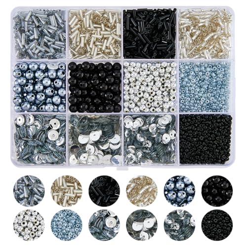 DICOSMETIC 108G Sortierte Perlen Zum Schmuckbasteln Perlen Und Pailletten Set Glasrunde Rocailles Imitationsperlen Rocailles Röhrchenperlen Ponyperlen Lose Pailletten Zum Schmuckbasteln Silbern DICOSMETIC 108G Sortierte Perlen Zum Schmuckbasteln Perlen Und Pailletten Set Glasrunde Rocailles Imitationsperlen Rocailles Röhrchenperlen Ponyperlen Lose Pailletten Zum Schmuckbasteln Silbern von DICOSMETIC