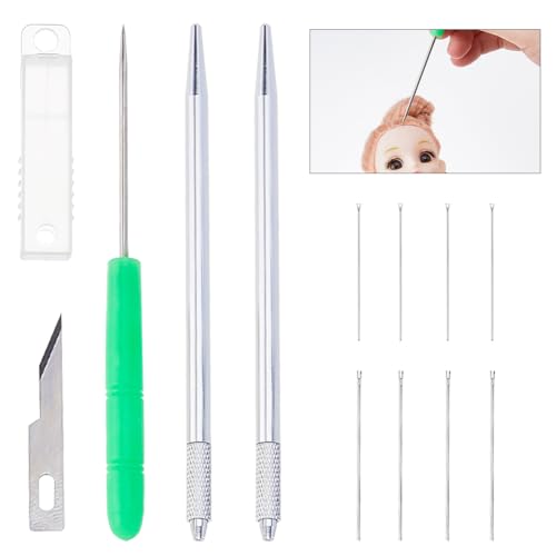 DICOSMETIC 12 Stück Puppenhaarwurzelhalter Reroot Rehair Werkzeuge Messing Stricknadel 1.5 Zoll Puppenperücke Werkzeug Zubehör Puppenzucht Haare Puppenhaare Rerooting Werkzeug von DICOSMETIC